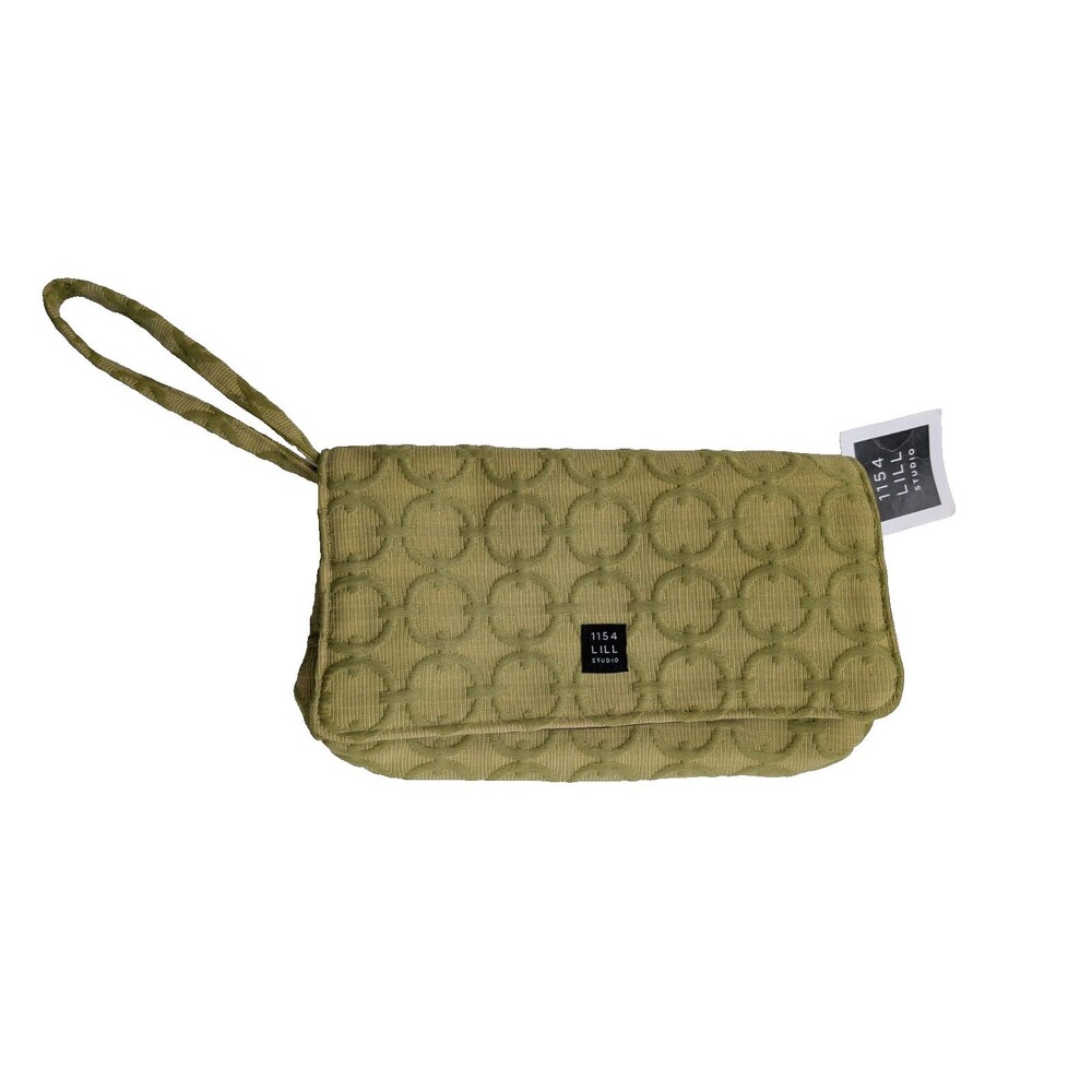 1154 LILL Studio Green Jacquard Wristlet Clutch Snap Closure Floral Lined NWT